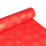 Papel de regalo liso rojo con copos de lentejuelas doradas  : 
