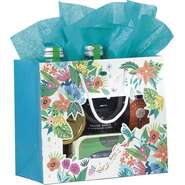 Bolsas de papel Flores y colibres con laterales azules y ventanas  : Embalajes para miel, marmelada,  productos gastronomicos