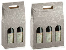 Caja de cartn gris damasco para 2 o 3 botellas  : Embalajes para botellas y productos gastronomicos