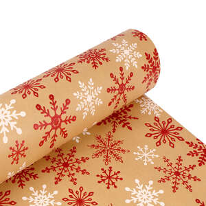 Imagen del producto Rollo de papel de regalo kraft marrón Copos de nieve