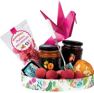 Imagen del producto Cesta redonda Flores y colibríes