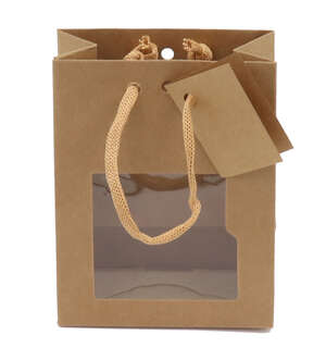 Imagen del producto Bolsa de kraft con asas de cuerda y ventana 