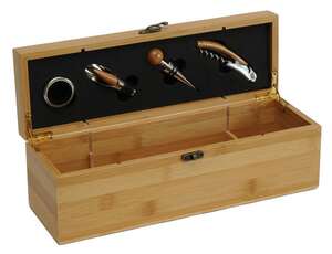 Imagen del producto Estuche de enología de madera natural 1 botella + 4 accesorios de lujo