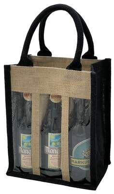Imagen del producto Bolsa de yute para 6 botellas CUELLO LARGO Nat+Negro