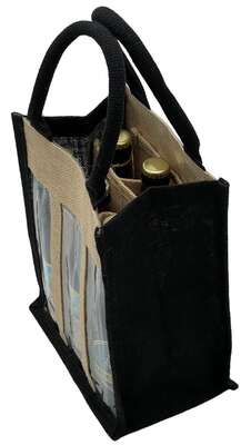 Imagen del producto Bolsa de yute para 6 botellas CUELLO LARGO Nat+Negro