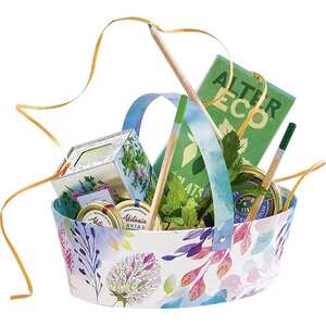 Imagen del producto Cesta de cartón ovalada "Flores de acuarela"