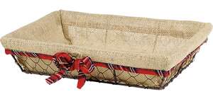 Imagen del producto Cesta rectangular de metal con efecto marrón envejecido y ribete de tela de yute/tartán