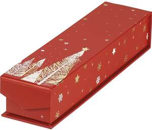 Imagen del producto Caja de bombones rectangular de cartón, 1 fila, estampación en caliente rojo/blanco/dorado, cierre magnético