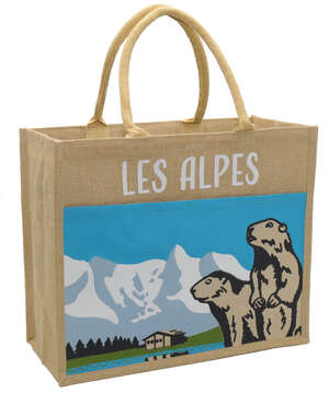 Imagen del producto Bolso de lona de yute con estampado "Les Alpes Marmottes"