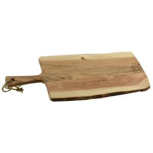 Imagen del producto Tabla de cortar de madera de acacia natural con mango y cordón.