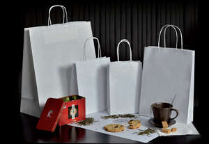 Imagen del producto Bolsa  papel kraft blanca con asas trenzadas