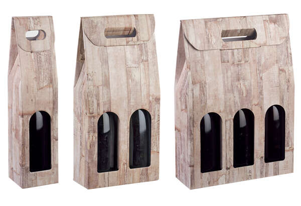 Imagen del producto Estuche de cartón patrón MADERA 1,2,3 botellas