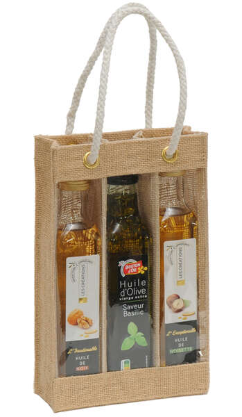 Imagen del producto Bolsa de tela de yute para 3 botellas de aceite de oliva