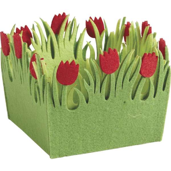 Imagen del producto Minicesta cuadrada de fieltro en forma de tulipanes