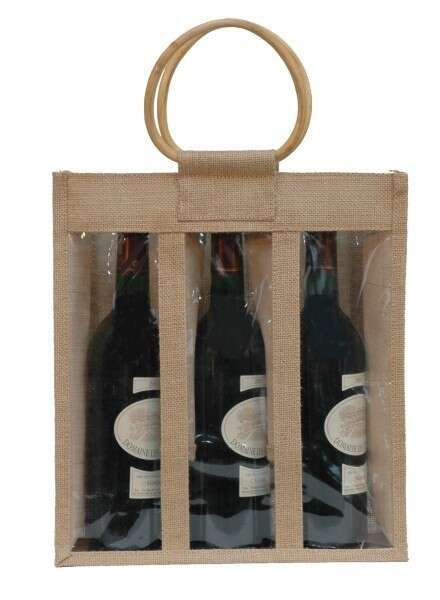 Imagen del producto Bolsa de yute para 3 botellas de 75 cl + ventana