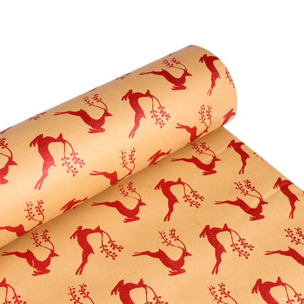 Imagen del producto Rollo de papel kraft de regalo marrón reno