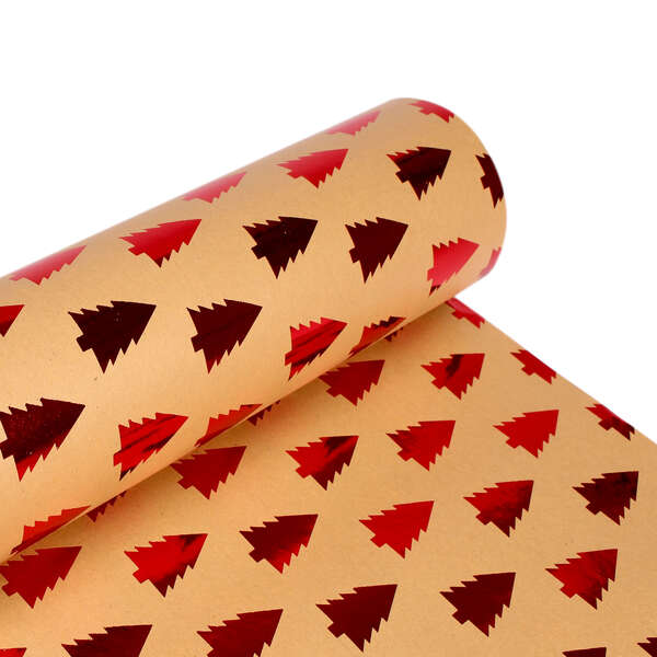 Imagen del producto Rollo de papel de regalo kraft marrón abeto rojo