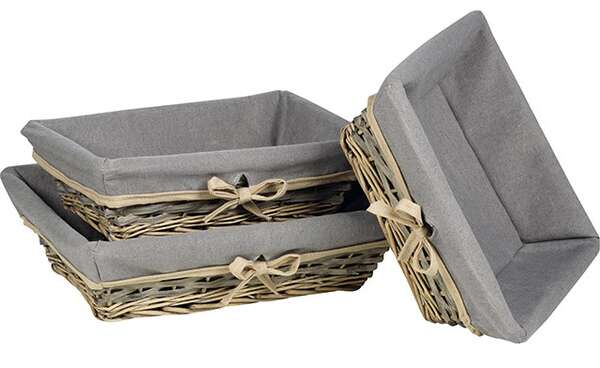 Imagen del producto Cesta de mimbre y madera rectangular gris y beis