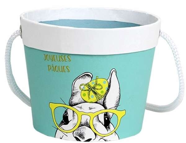Imagen del producto Cubo redondo de cartón con conejo de Pascua 