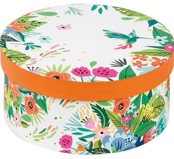Imagen del producto Caja redonda Flores y colibríes