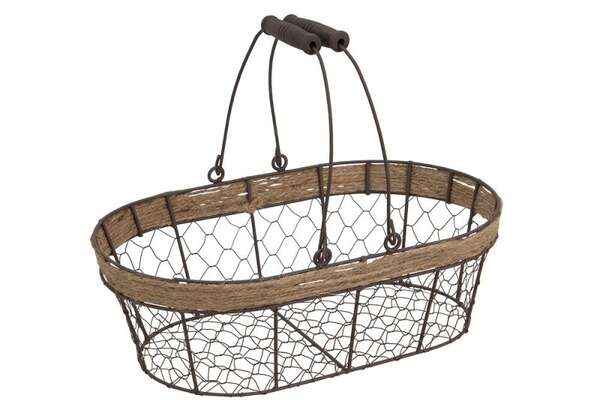 Imagen del producto Cesta oval de metal con aspecto envejecido y cuerda