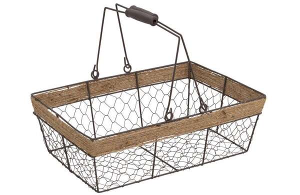 Imagen del producto Cesta rectangular de metal con aspecto envejecido y cuerda
