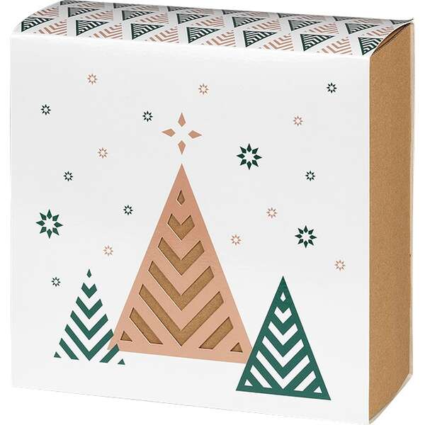 Imagen del producto Caja de cartón kraft cuadrada con funda Felices fiestas 