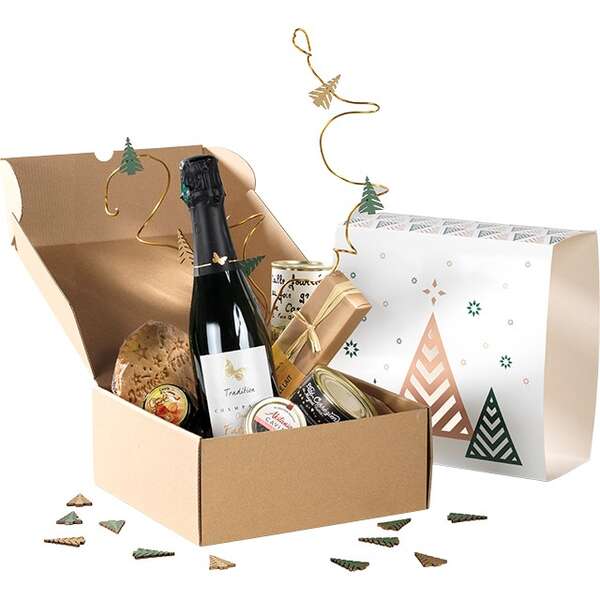 Imagen del producto Caja de cartón kraft cuadrada con funda Felices fiestas 