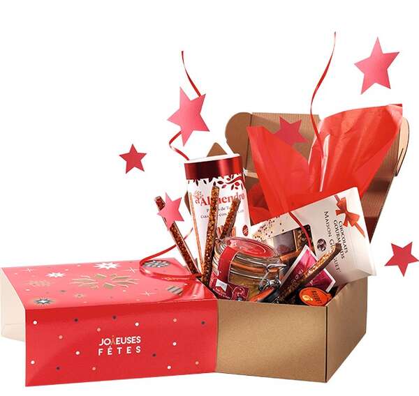 Imagen del producto Caja de cartón cuadrada con funda Felices fiestas