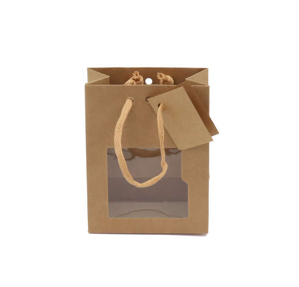 Imagen del producto Bolsa de kraft con asas de cuerda y ventana 
