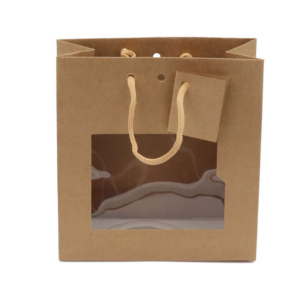 Imagen del producto Bolsa de kraft con asas de cuerda y ventana 