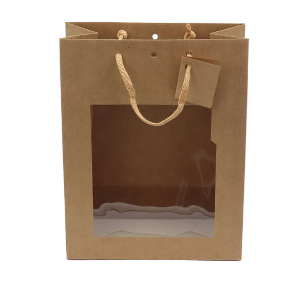 Imagen del producto Bolsa de kraft con asas de cuerda y ventana 