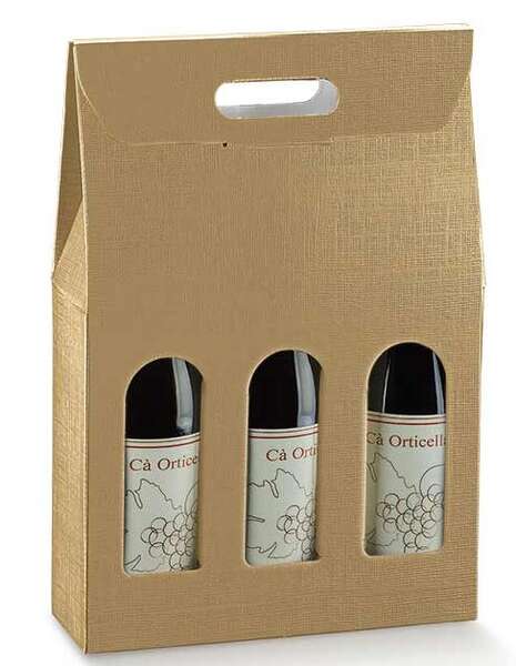 Imagen del producto Estuche de cartón dorada para 2 o 3 botellas