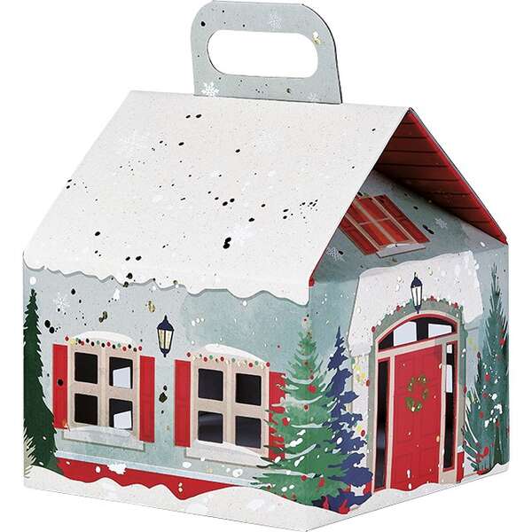 Imagen del producto Caja de cartón con forma de casita colección “Campo Nevado”
