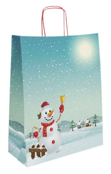 Imagen del producto Bolsa papel kraft “Muñeco de nieve navideño”