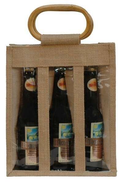 Imagen del producto  Bolsa de yute para 3 botellas de 33cl + ventana LONGNECK