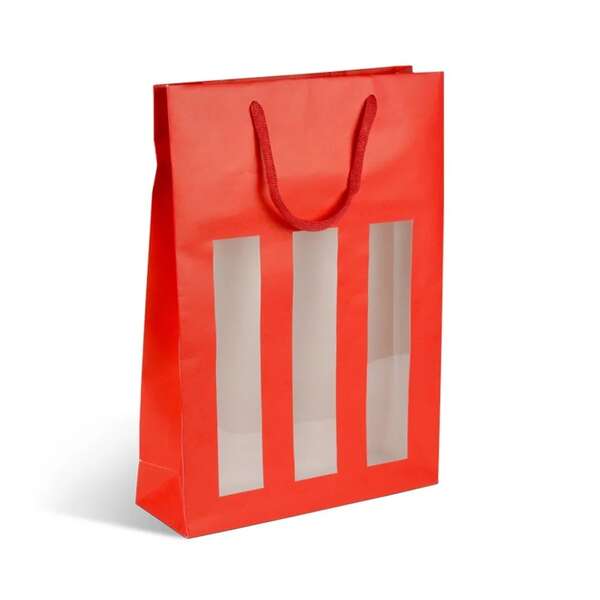 Imagen del producto Bolsa de papel para 1, 2, 3 botellas Ventana roja