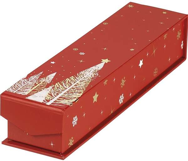 Imagen del producto Caja de bombones rectangular de cartón, 1 fila, estampación en caliente rojo/blanco/dorado, cierre magnético