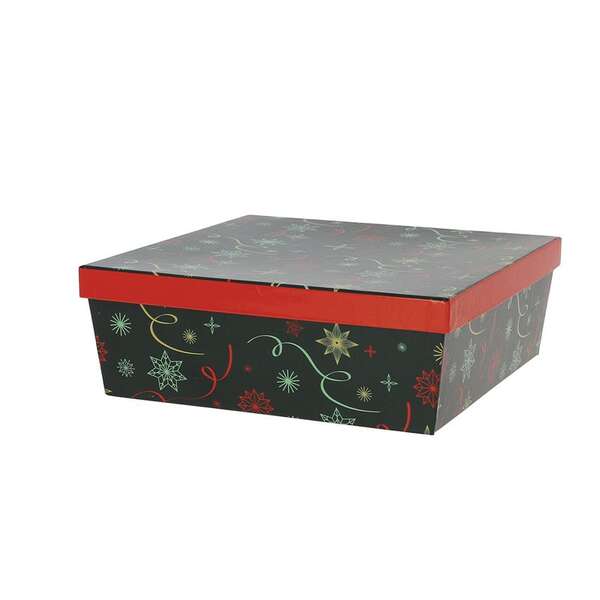 Imagen del producto Caja navideña de cartón cuadrada apilable de color verde con tapa