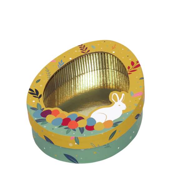 Imagen del producto Caja de cartón con forma de huevo para una búsqueda de dulces.