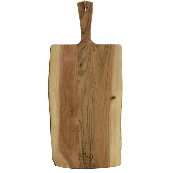 Imagen del producto Tabla de cortar de madera de acacia natural con mango y cordón.