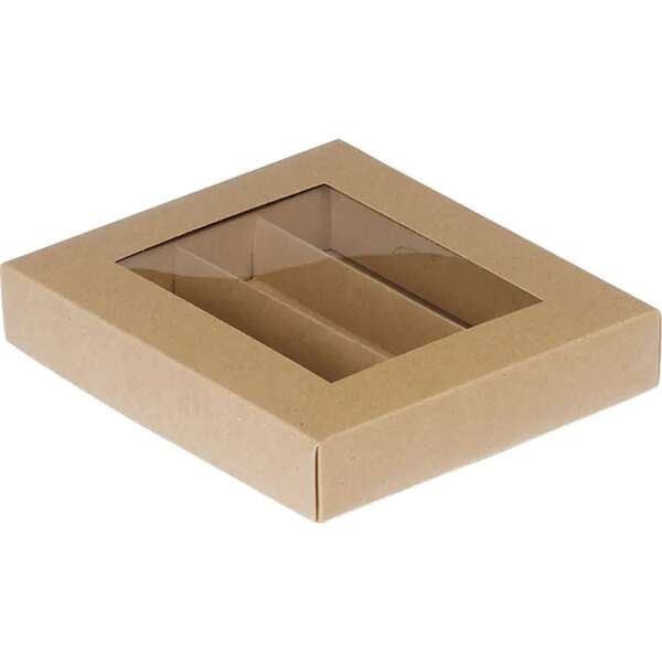 Imagen del producto Caja rectangular de cartón para bombones, de 3, 4 o 5 filas, de papel Kraft.