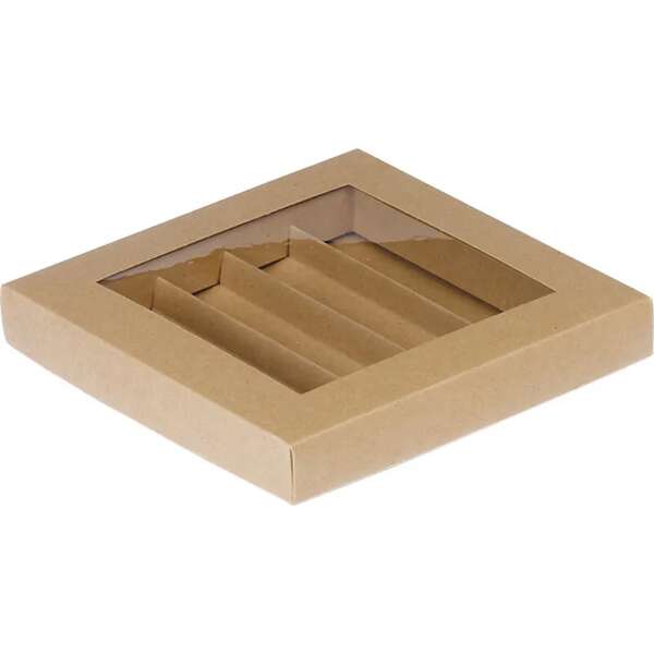 Imagen del producto Caja rectangular de cartón para bombones, de 3, 4 o 5 filas, de papel Kraft.