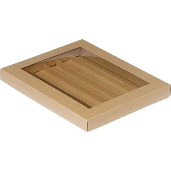 Imagen del producto Caja rectangular de cartón para bombones, de 3, 4 o 5 filas, de papel Kraft.