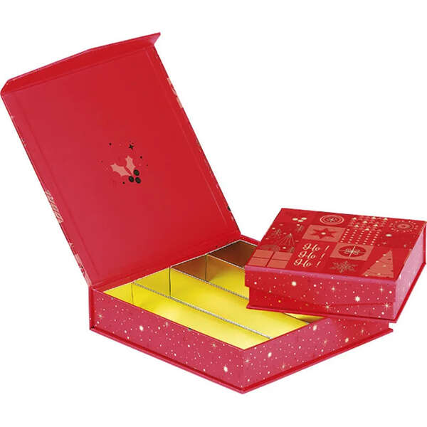 Imagen del producto Caja cuadrada de cartón con 3 filas de bombones, diseño 