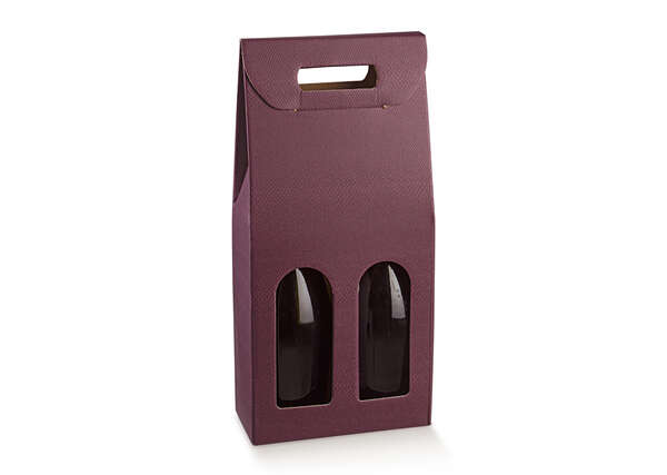 Imagen del producto Caja de regalo de cartón con 2 botellas de 0,75 l de vino de ciruela Milan Bordeaux y una ventana.
