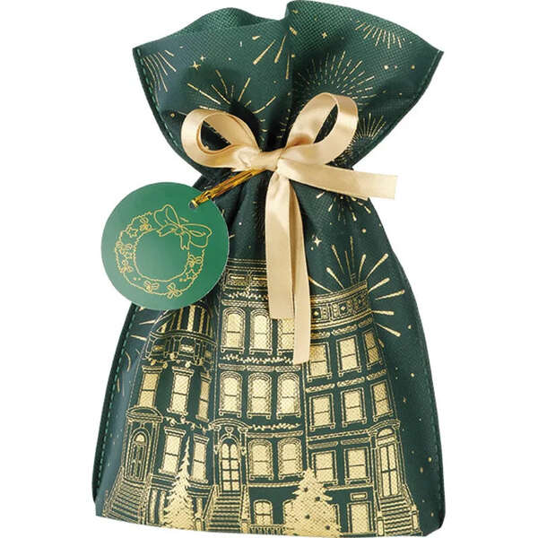 Imagen del producto Bolsa de Polipropileno No Tejido Verde/Oro – Ciudad en Fiesta