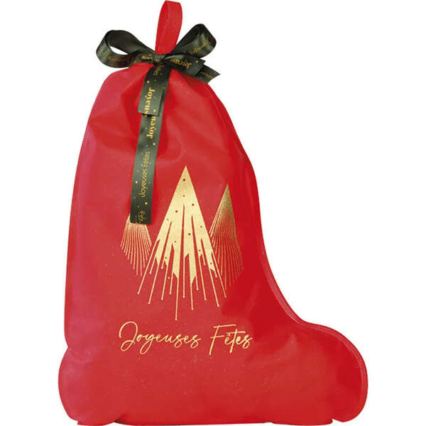 Imagen del producto Bolsa con Forma de Calcetín Navideño de Polipropileno No Tejido Rojo/Oro