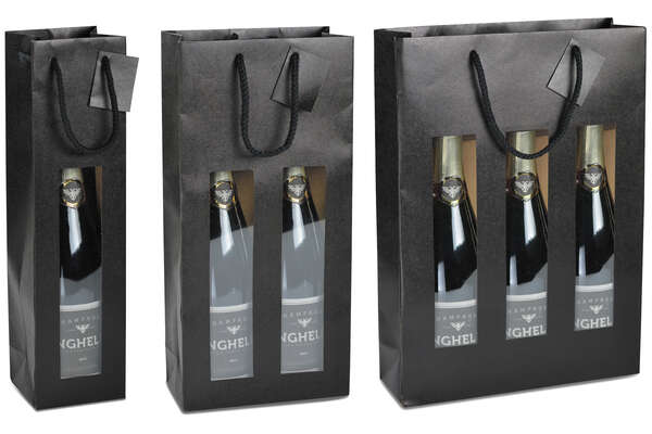 Imagen del producto Bolsa con ventana negra mate para 1, 2 y 3 botellas (Personalización posible)