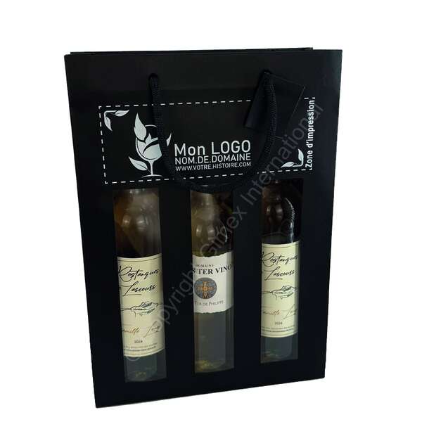 Imagen del producto Bolsa con ventana negra mate para 1, 2 y 3 botellas (Personalización posible)